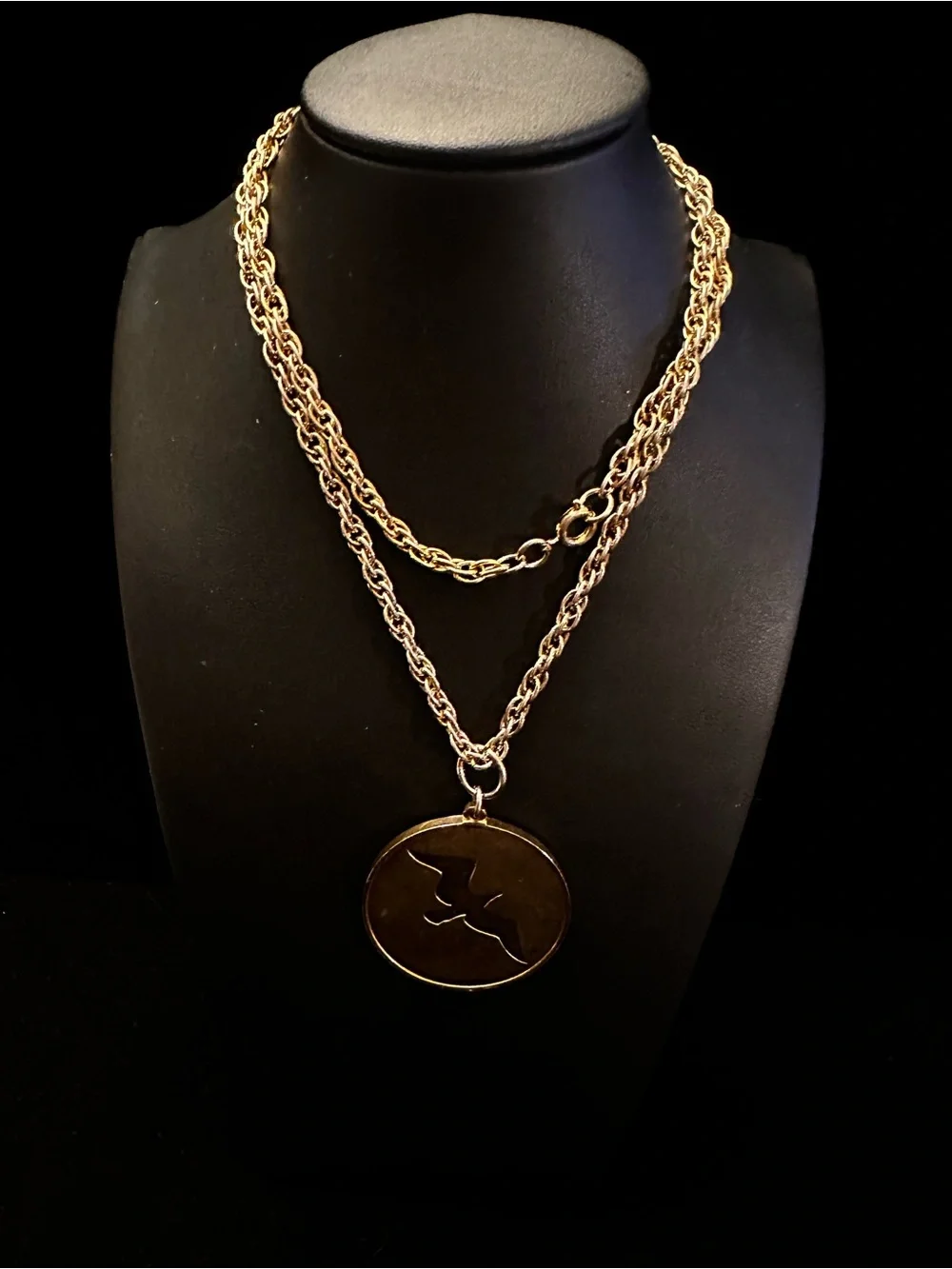 Vintage J Livingston Seagull Coin Necklace 25K Gold over Sterling Silver 24”